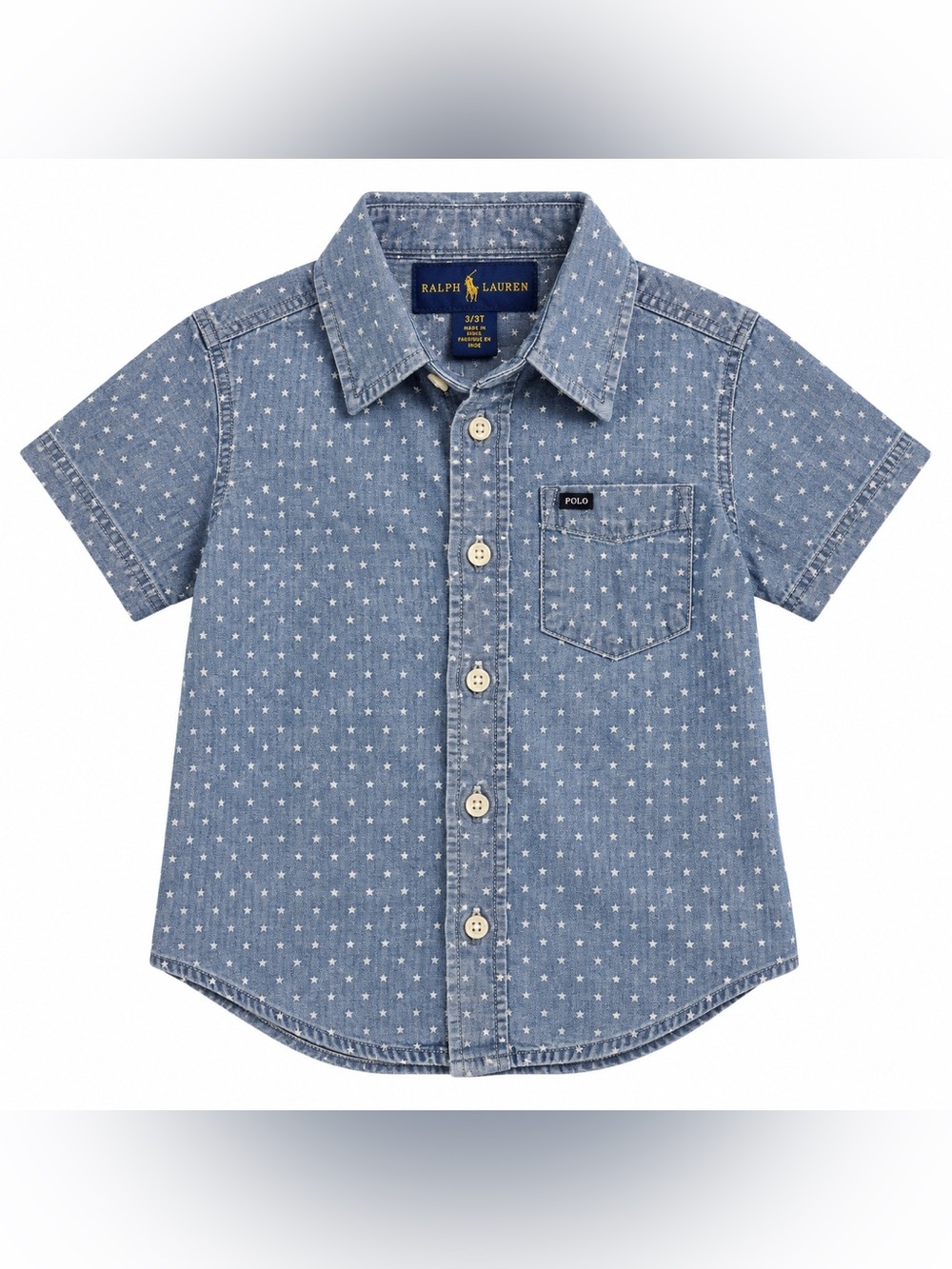 Polo Ralph Lauren Boys 3T Blue Chambray Star Print Button Down Shirt